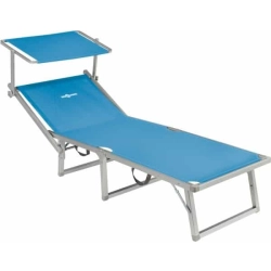 BRUNNER Lido Fold Up - Łóżko leżak składany z daszkiem przeciwsłonecznym niebieskie